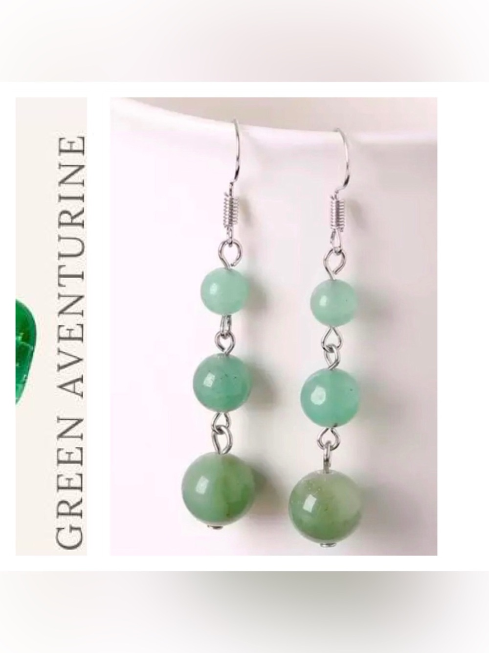 🌟🌟 925 Sterling Silver Natural Green Adventurine Earrings